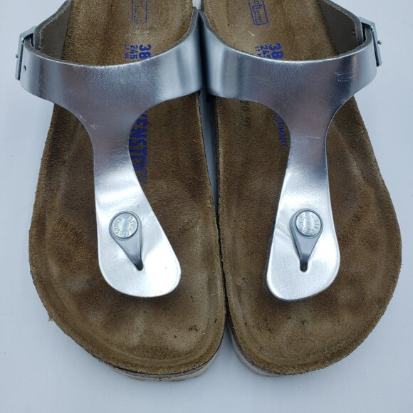 Birkenstock Gizeh Thong Sandals 38 Womens Slip On Leather Silver - Picture 6 of 9
